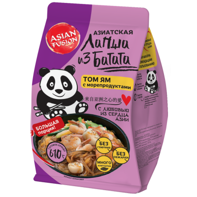 Азиатская лапша ASIAN FUSION из батата Том Ям с морепродуктами, 110г