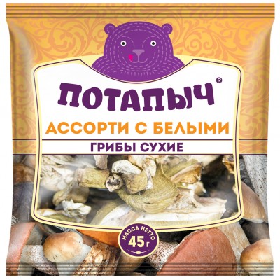 Natural dry mushrooms, assorted with porcini mushrooms, Potapych, 45 g