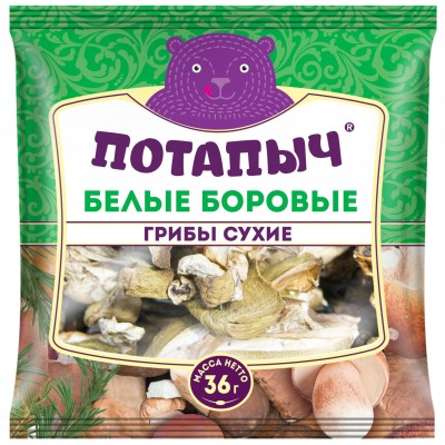 Грибы натуральные сухие, белые боровые, Потапыч, 36 г