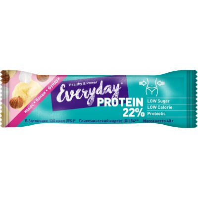 Protein bar with banana, coconut and hazelnuts, 22% protein, 40 g 
