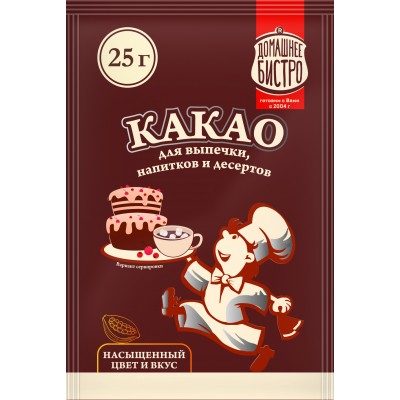 Какао-порошок ДОМАШНЕЕ БИСТРО алкализованный, 25г