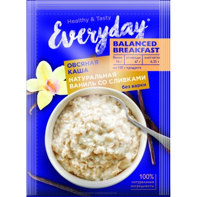 Oatmeal porridge EVERYDAY Balanced Breakfast Natural vanilla with cream, 40 g